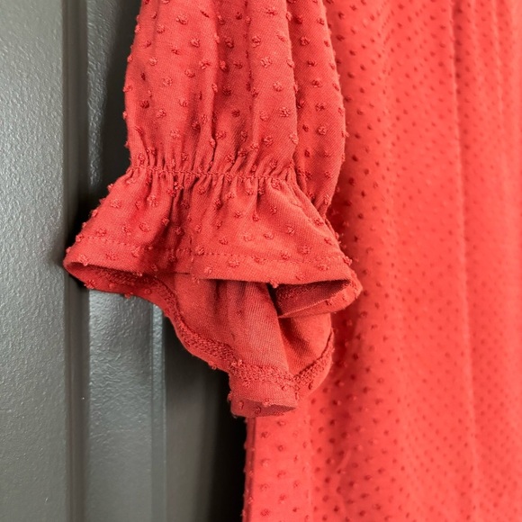 Madewell Red Clipdot Ruffle Mock Neck Half-Sleeve Dainty Blouse Size XS - Picture 9 of 10